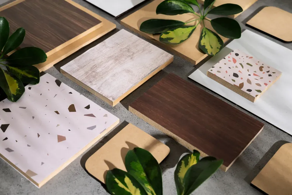 une variété de planches à découper en bois sont posées les unes sur les autres sur une table.