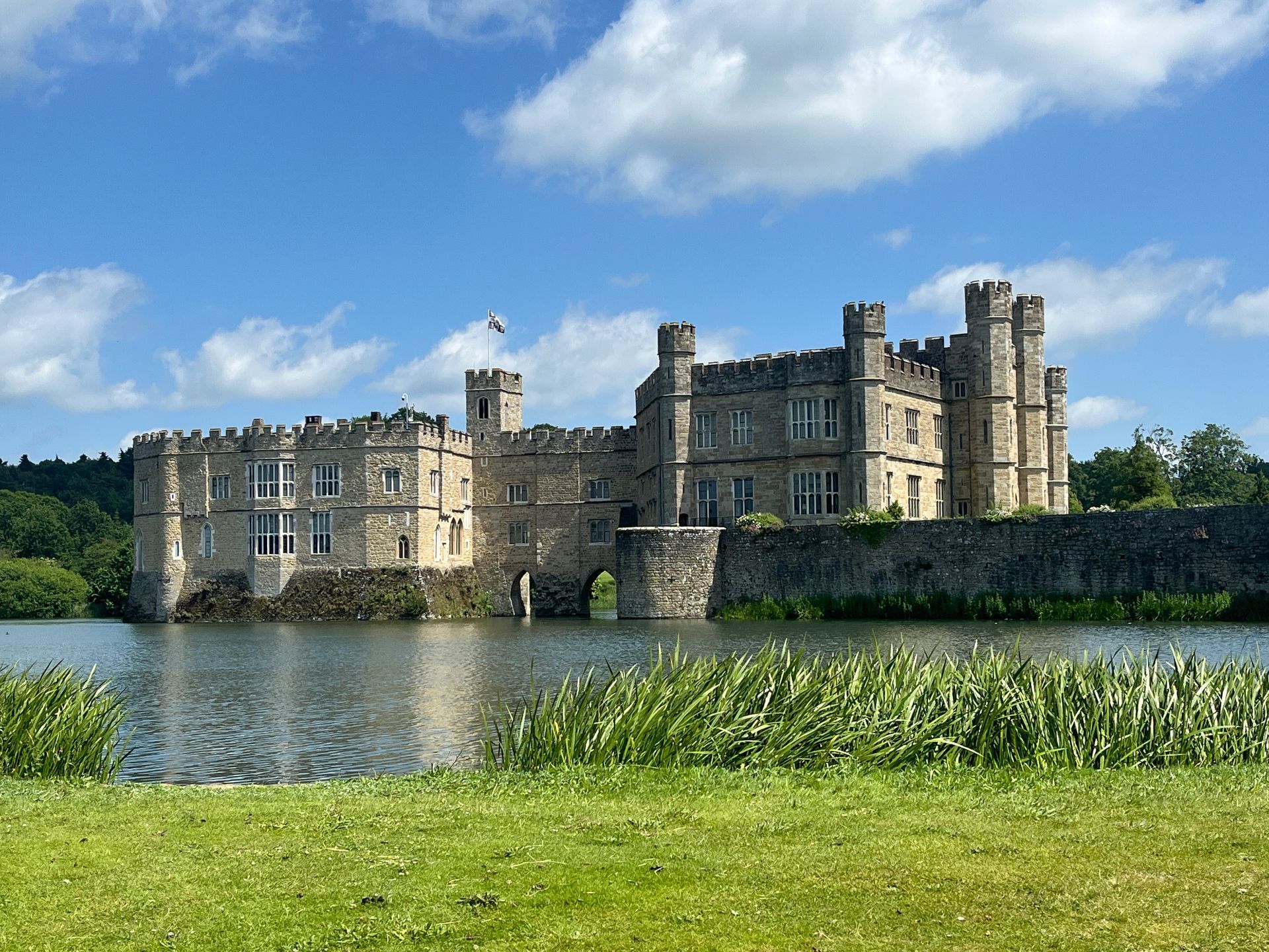 Leeds Castle, Kent and the surrounding moat.
