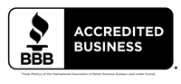 A black and white logo for an accredited business.
