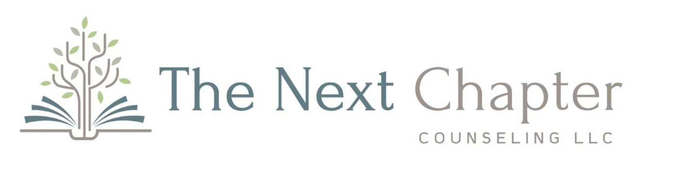 The logo for the next chapter counseling llc shows a tree growing out of an open book.