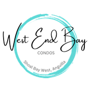 Logo for West End Bay Apartments: black cursive text inside a teal circular brushstroke design.