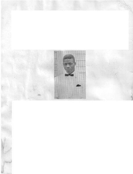 Black-and-white portrait of a man in a bow tie, centered on a page with large blank margins
