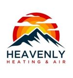 Heavenly Heating & Air logo with mountain and red-orange sun graphic