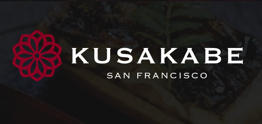 Kusakabe San Francisco logo with a red floral icon on a dark background