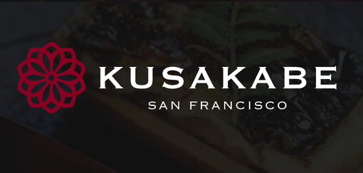 Kusakabe San Francisco logo with a red floral icon on a dark background