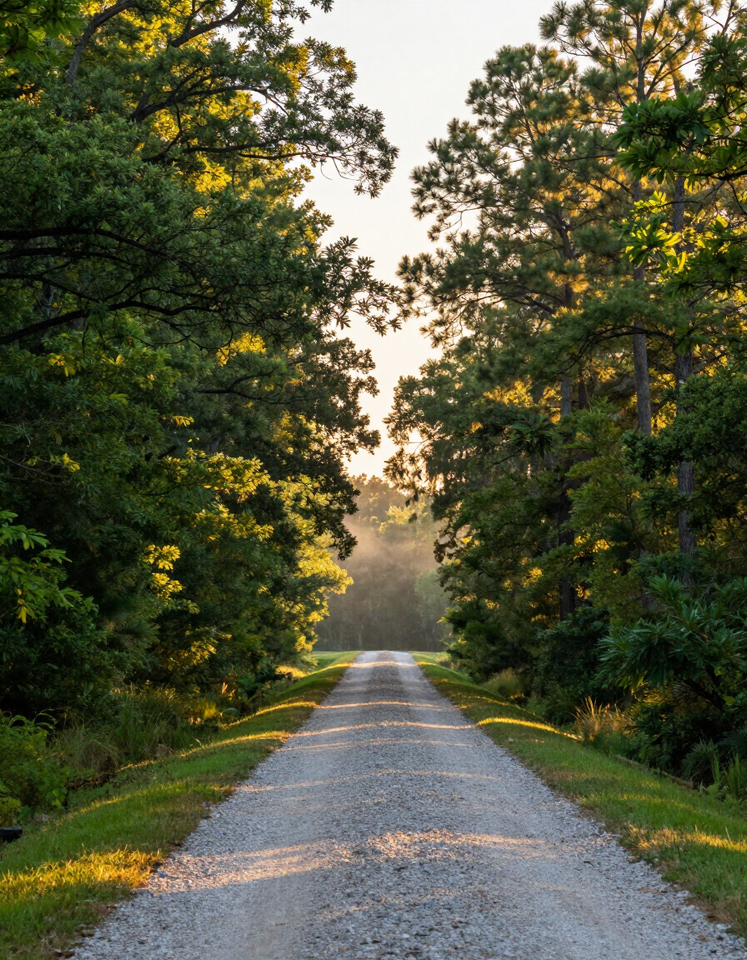 Peaceful tree-lined lane at Hickory Lane community