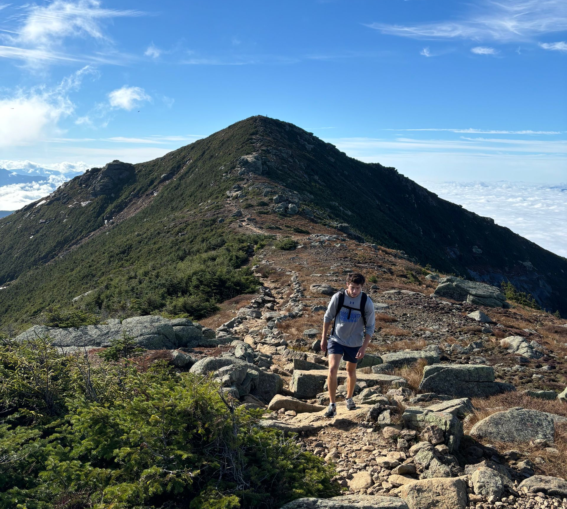 franconia ridge with a hiker