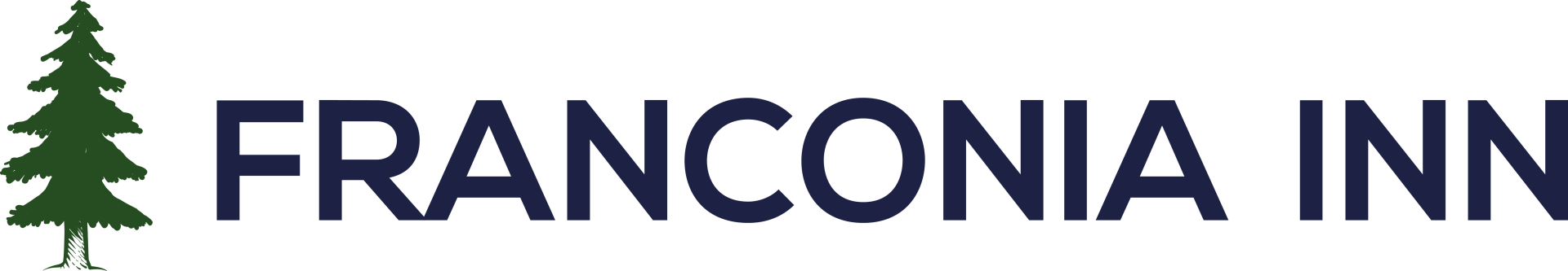 Logo for Franconia Inn with a green tree icon and dark blue text.