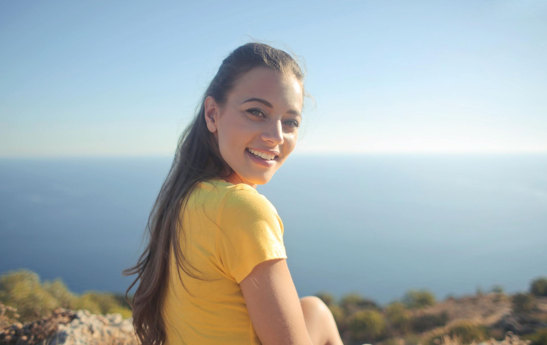 Girl looking back and Smile