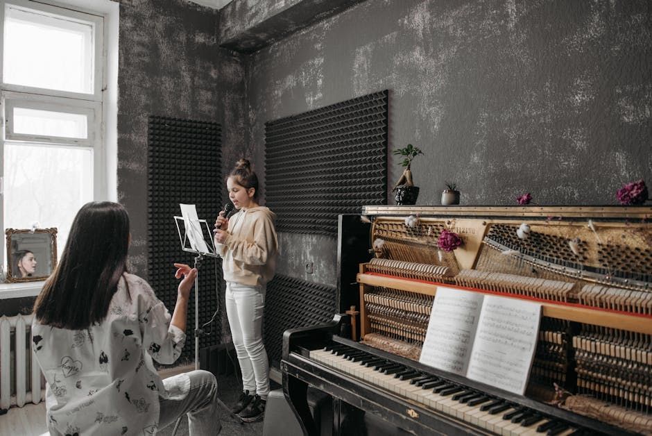 A girl singing in a studio