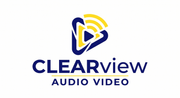 Clearview Audio Video logo with blue and yellow triangular icon and text on white background