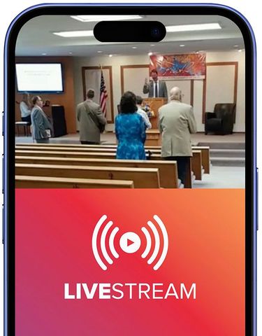 An Apple iPhone visualizing a live streamed church service at Shelton Bible Baptist Church.