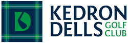 Kedron Dells Golf Club logo with green plaid square icon and navy text on white background