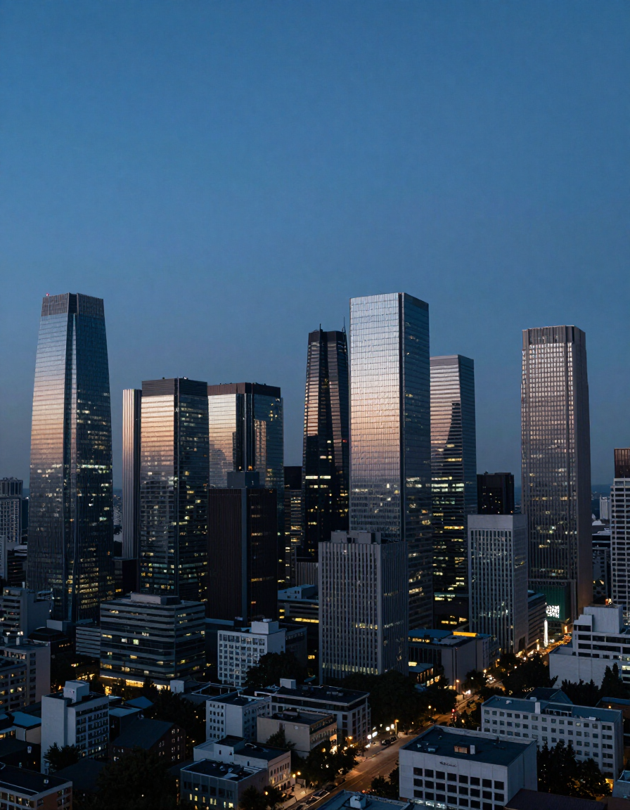 Global city skyline at dusk