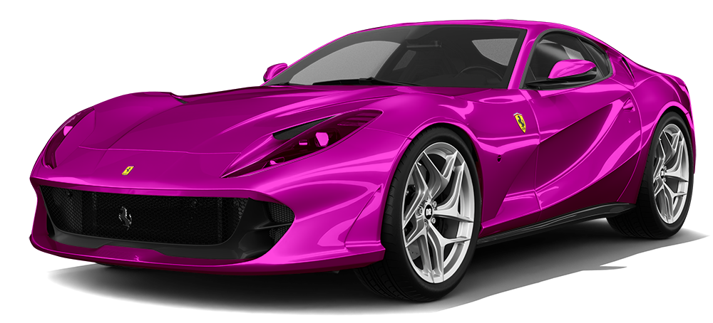 Pink Ferrari sports car on a white background.