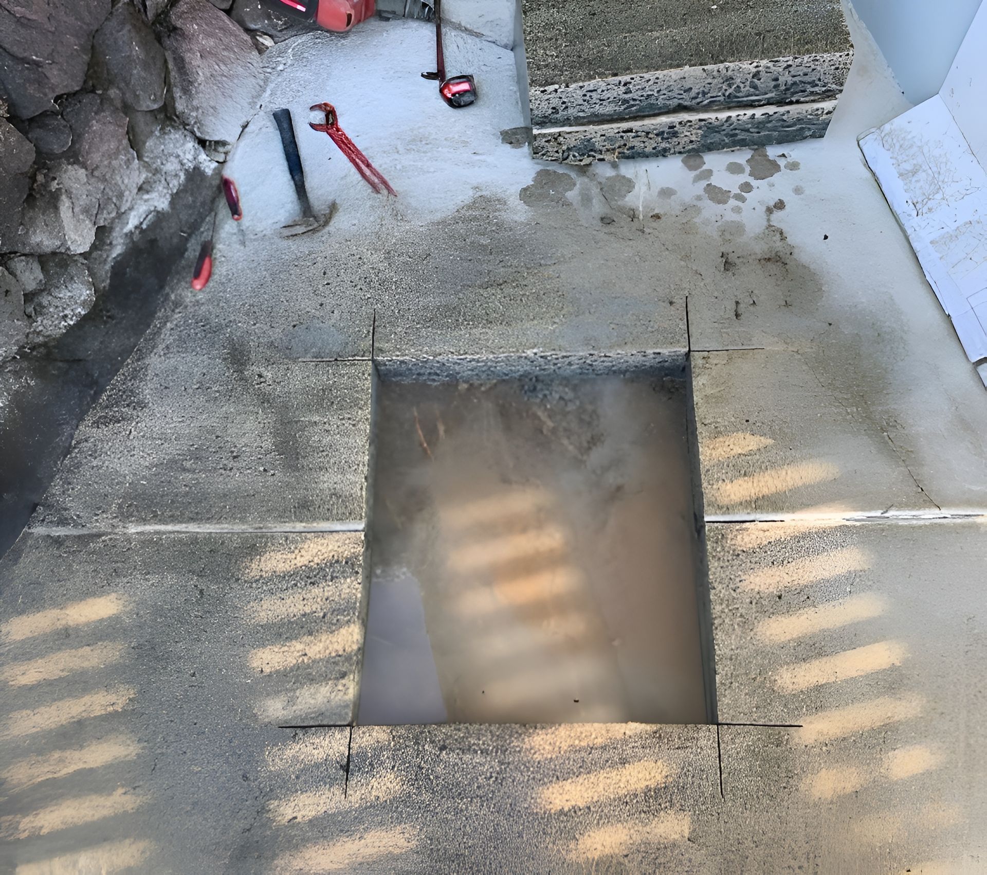 Concrete Patio With a Square Cutout Filled With Murky Water — Taps 'R' Us in Wurtulla, QLD