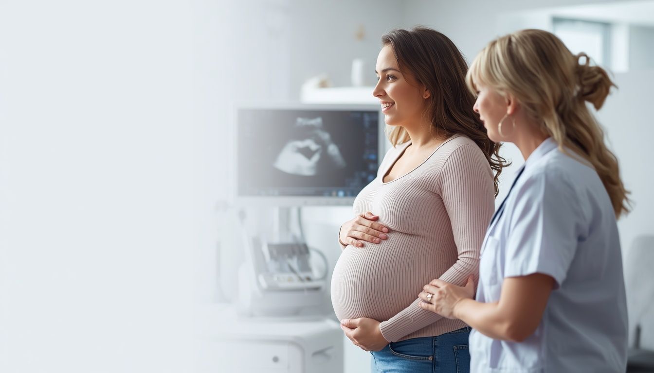 Pregnant woman having an ultrasound during a high-risk pregnancy at a women's healthcare clinic