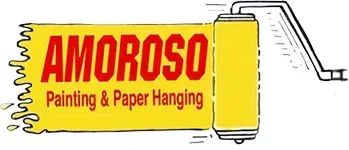 AMOROSO Painting & Paper Hanging logo on a yellow aint roller