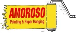 AMOROSO Painting & Paper Hanging logo on a yellow aint roller