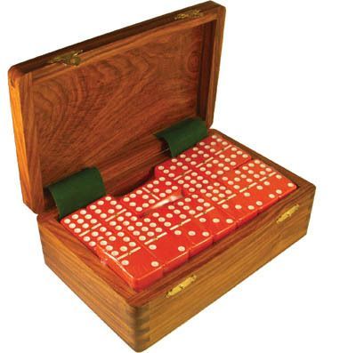 Domino Double NineRedin Dovetail Jointed Sheesham Wood Box Jumbo Tournament Size With Spinners