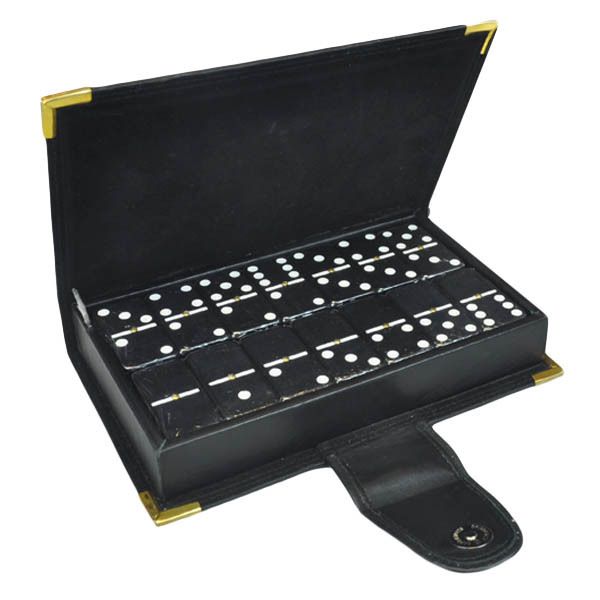 Domino Double Six Silver In Leather Box