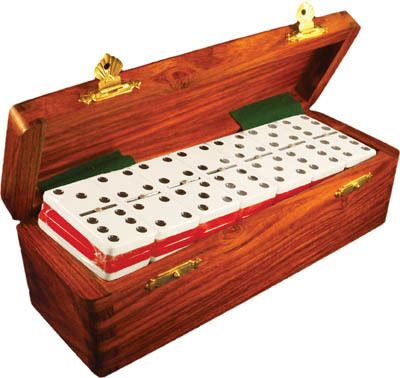 Domino Double Six Two Tone Red And White In Dovetail Jointed Sheesham Wood Box Jumbo Tournament Size With Spinners