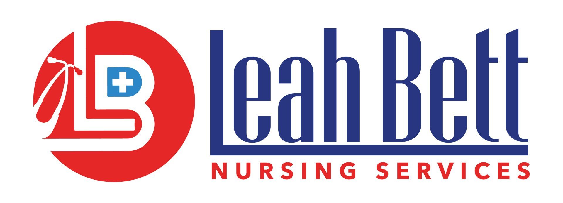 The logo for leah bett nursing services is red and blue