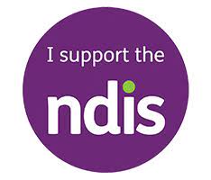 A purple circle with the words `` i support the ndis '' on it.