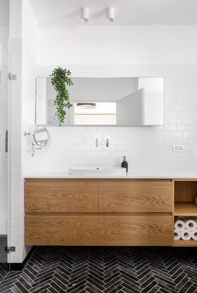 Wooden Cabinet Under Bathroom Sink— Cabinetry In Carrington, NSW