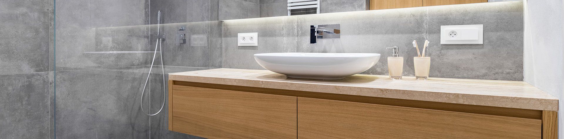 Bathroom Sink With Wooden Style Cabinet — Cabinetry In Carrington, NSW