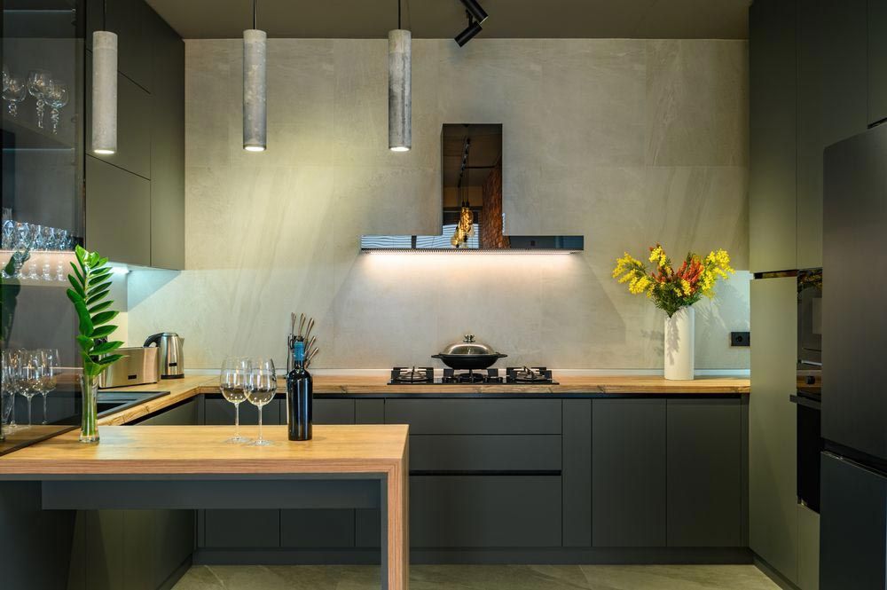 Kitchen With Dark Flat Pack Kitchen Cabinets