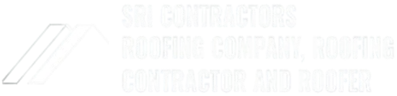 A minimalist white logo featuring an abstract geometric shape next to text for a roofing company and contractor.