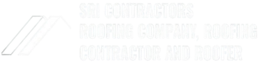 A minimalist white logo featuring an abstract geometric shape next to text for a roofing company and contractor.