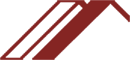 A dark red stylized house roof icon with a diagonal white stripe separating the two roof segments.
