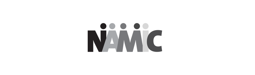 Logo for NAMIC featuring stylized, human-shaped figures above the letters A and M, colored in varying shades of gray.