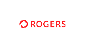 Red logo for Rogers featuring a stylized circular icon to the left of the company name in bold, uppercase lettering.