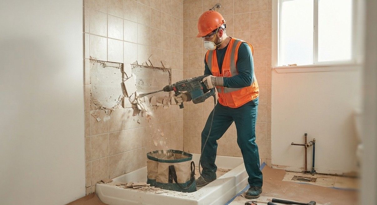 Residential property undergoing professional demolition