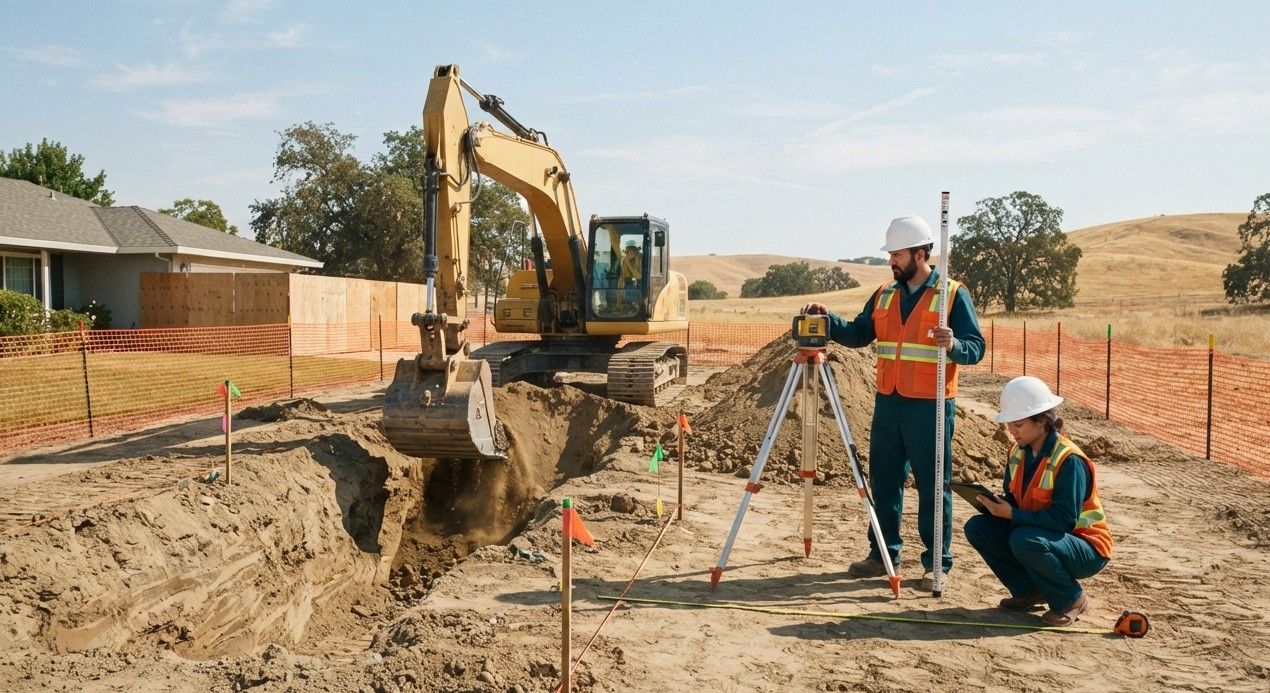 Professional excavation crew preparing land for construction