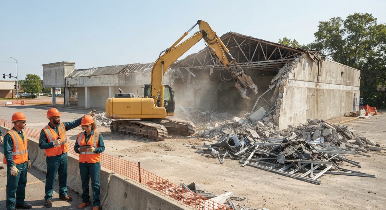 Hanford Demolition Services performing commercial building demolition