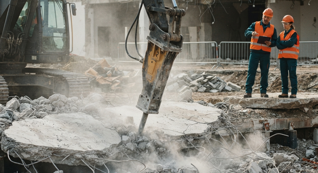 Professional demolition worker performing an on-site inspection