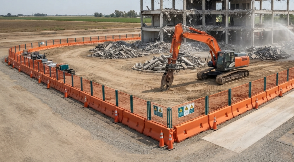 Commercial structure being demolished with heavy equipment