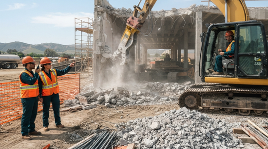 Demolition contractor completing controlled structural removal