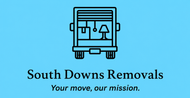 Blue logo for South Downs Removals with a truck icon; text: 