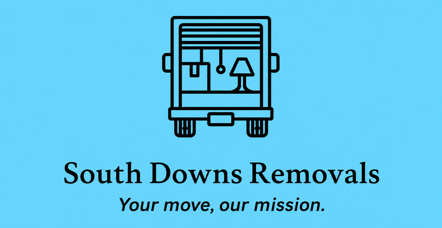 Blue logo for South Downs Removals with a truck icon; text: