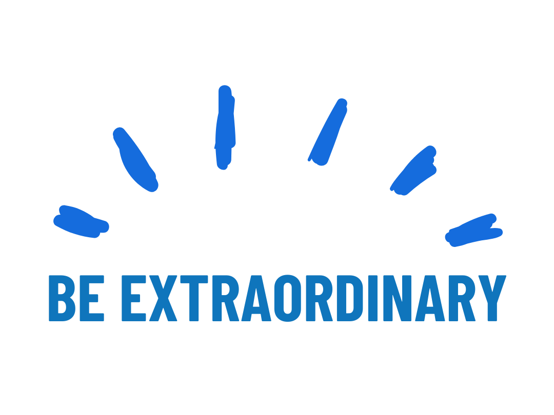 A blue and white logo that says `` be extraordinary ''