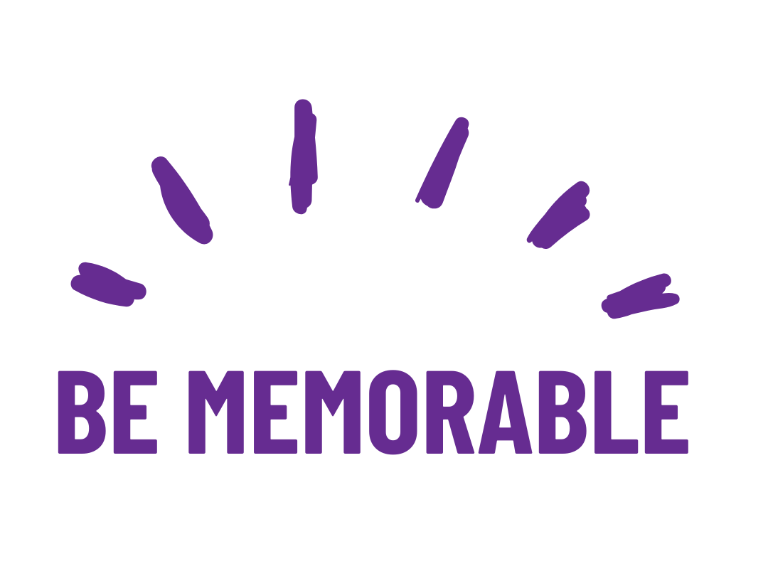 A purple logo that says `` be memorable '' on a white background.
