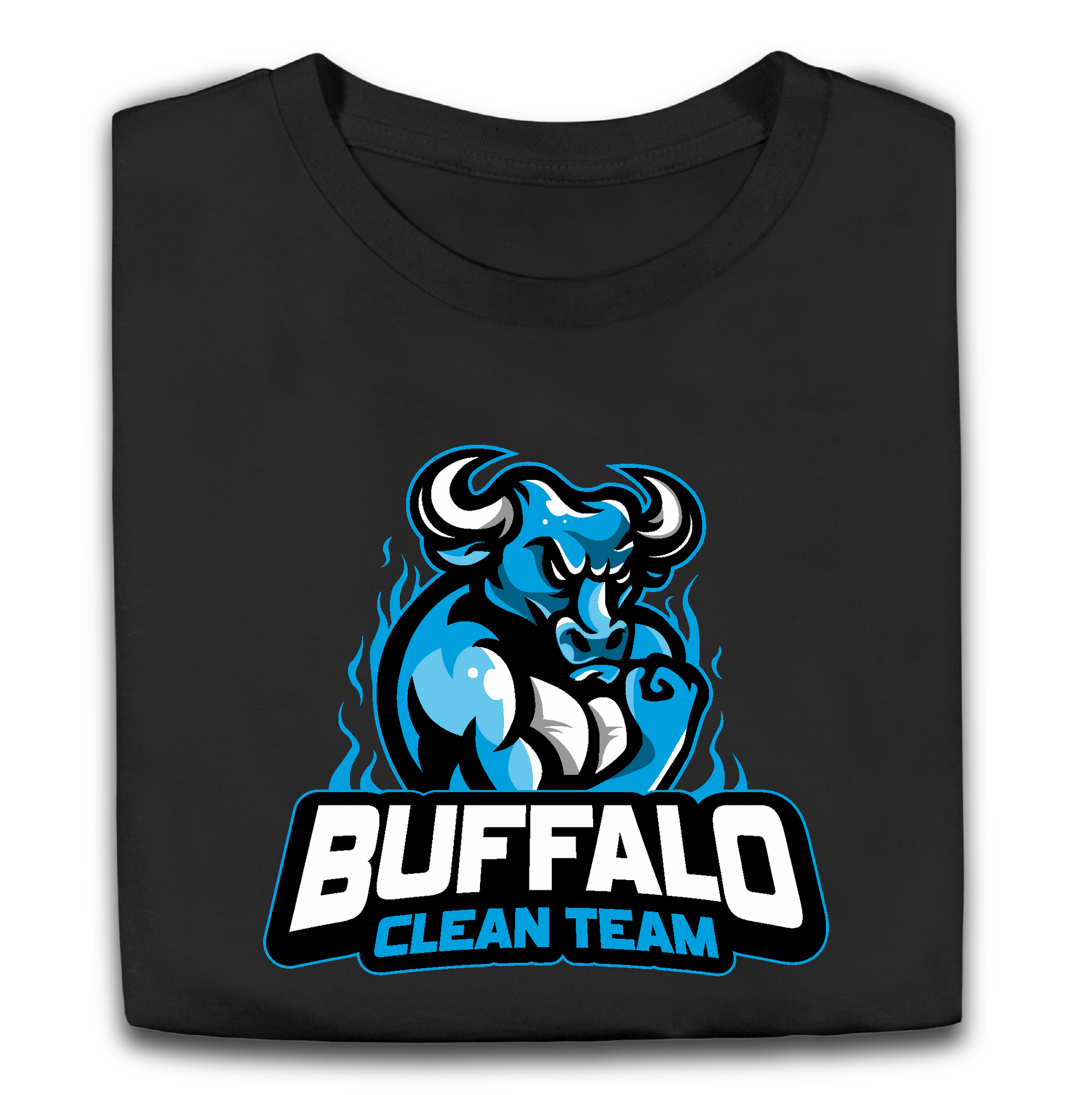 A black t-shirt with the buffalo clean team logo on it
