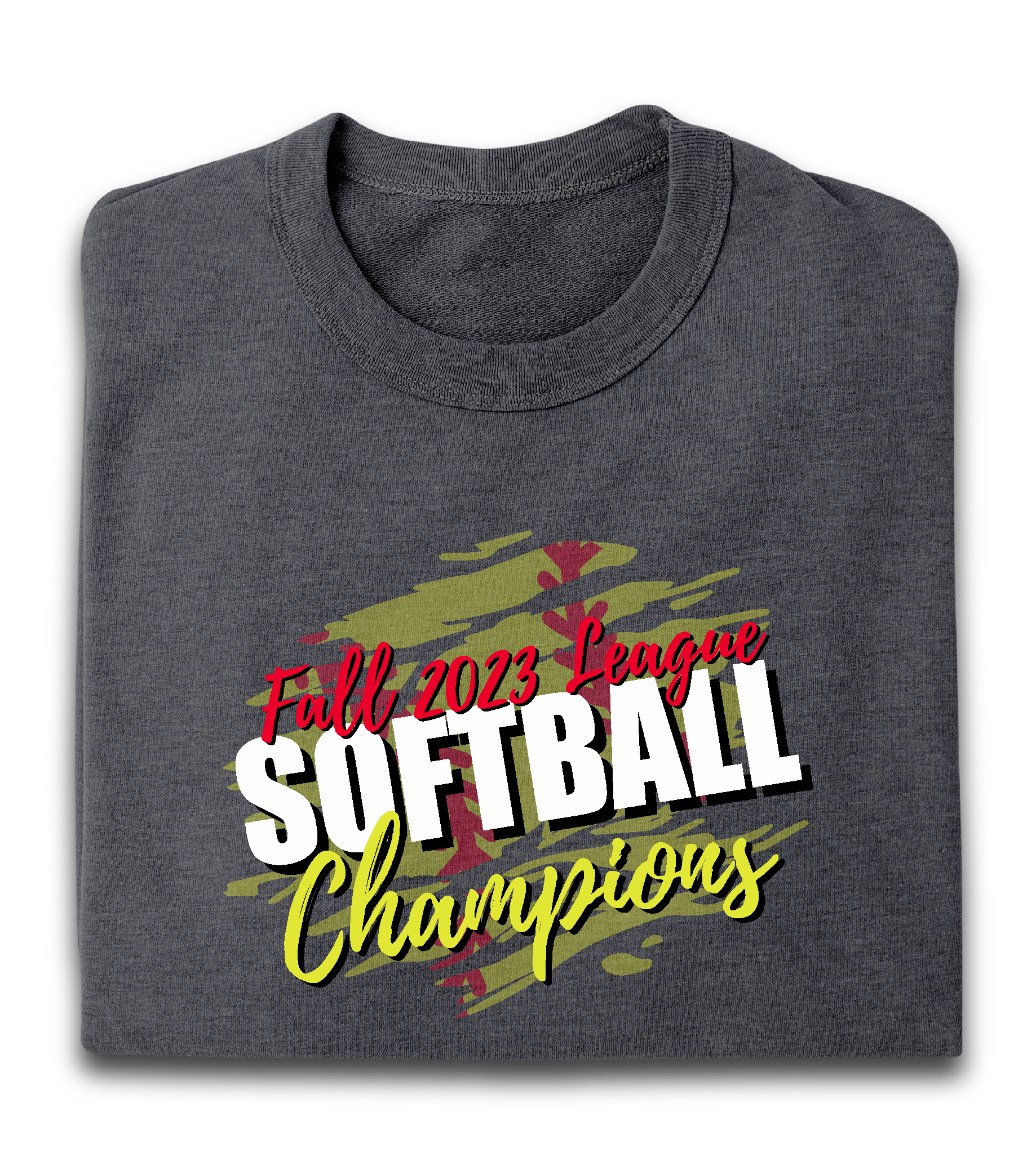 A folded t-shirt with the words `` softball champions '' on it.
