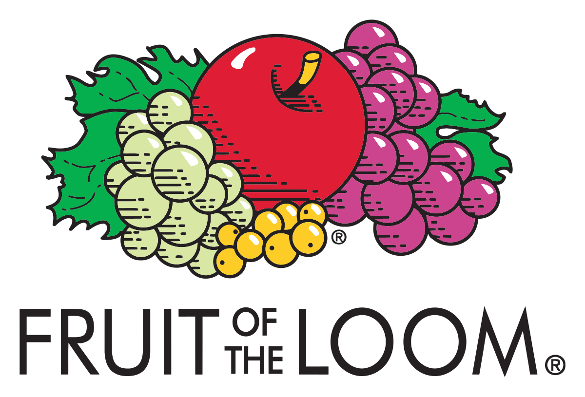 A fruit of the loom logo with an apple grapes and leaves