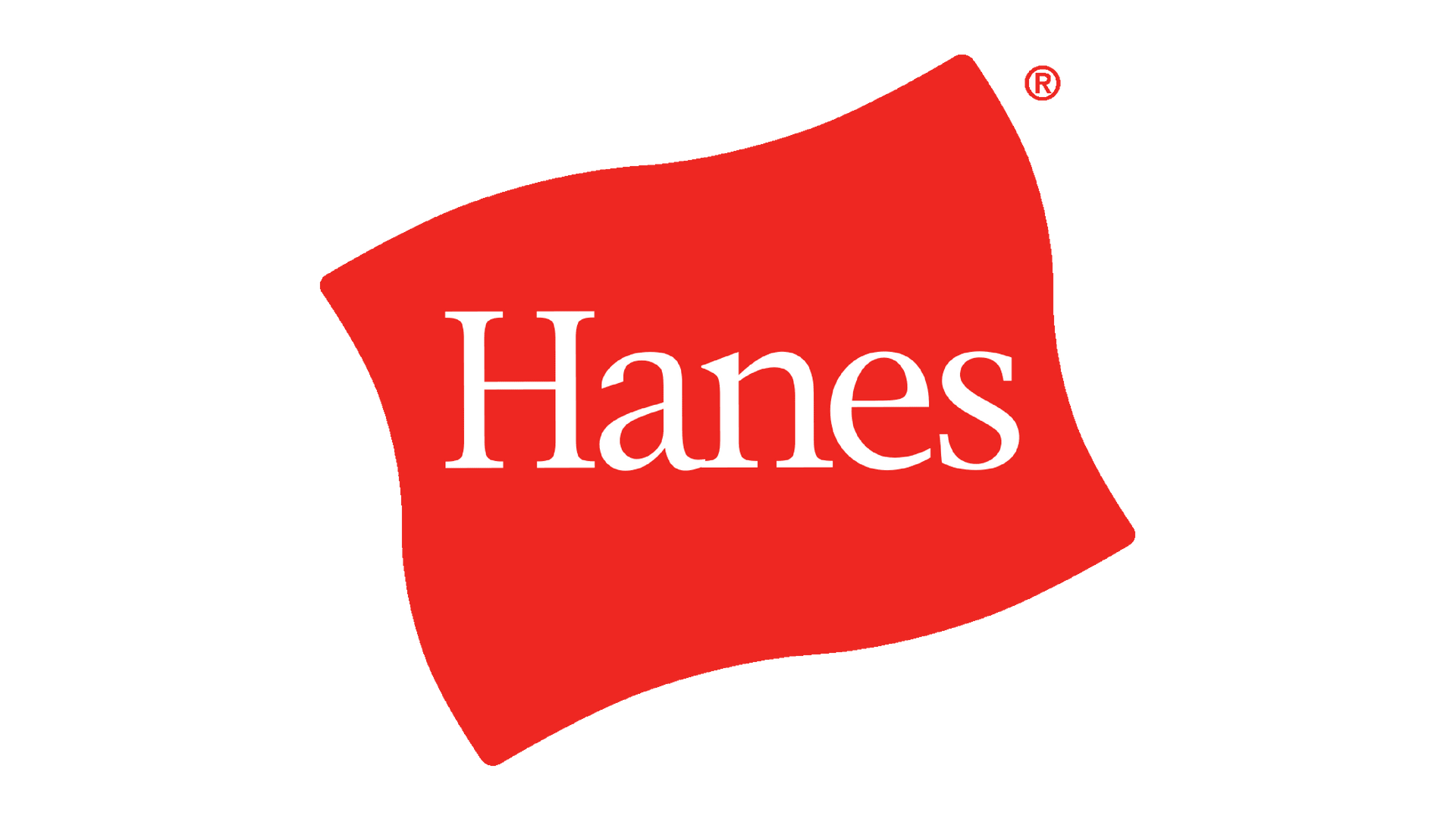 A red hanes logo on a white background